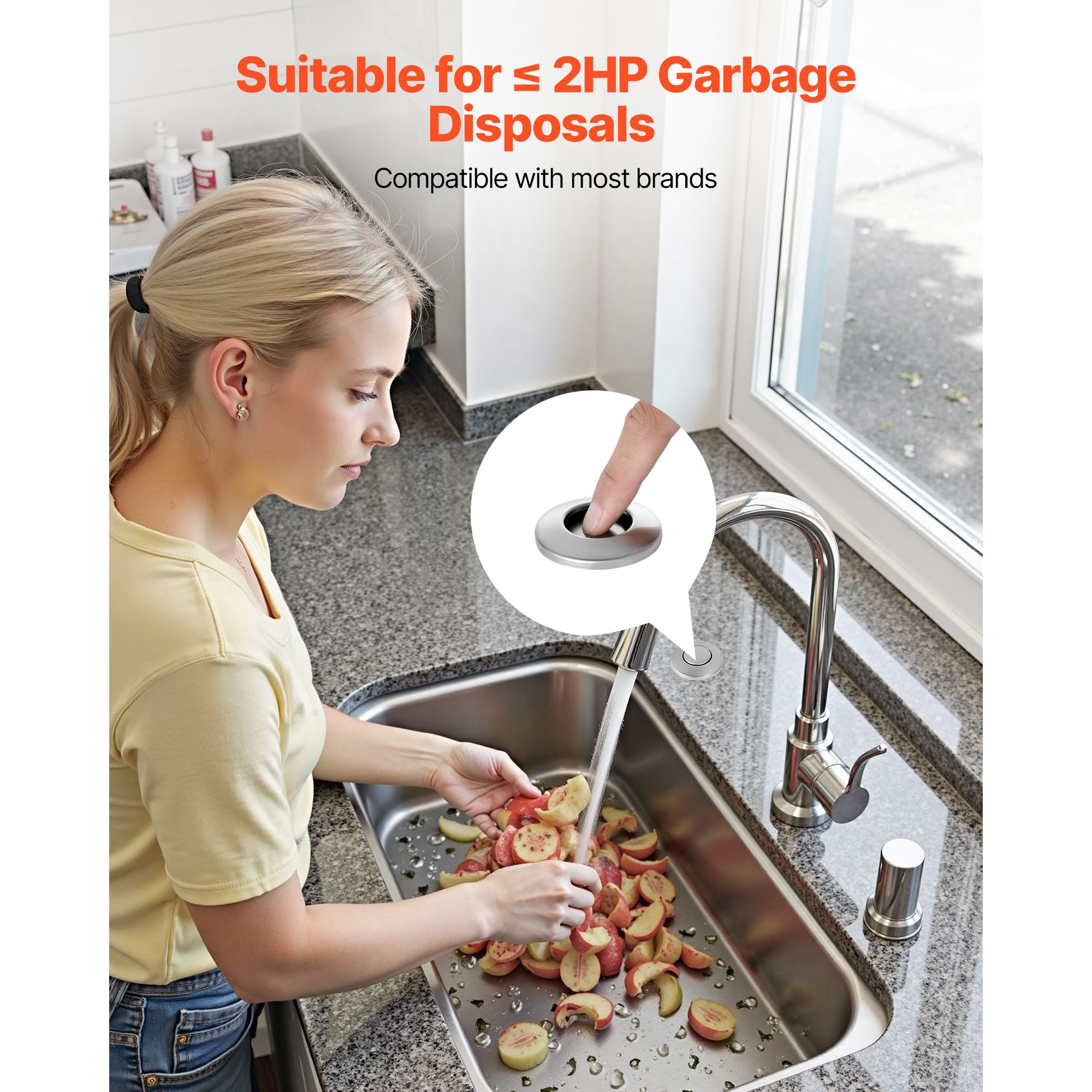 Garbage Disposal Air Switch Kit 3.5" Long Button, Stainless Steel for Thick Countertops, 1.5m Tube Sink Top Push Button for Food Waste Disposal
