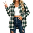 thumbnail image 6 of Axiiglly Plaid Flannel Shirts for Women, Casual Long Sleeve Lapel Button Down Shirts, Fitted Women's Plus Size Business Work Tops, Green Size S-2XL, 6 of 7