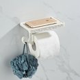 thumbnail image 3 of ABPETE Antique Brass Toilet Paper Holder with Shelf, Aluminum Wall Mount Toilet Tissue Holder with Cell Phone Storage and Hook,Bathroom Toilet Paper Holder Modern Style & Rustproof(White), 3 of 9