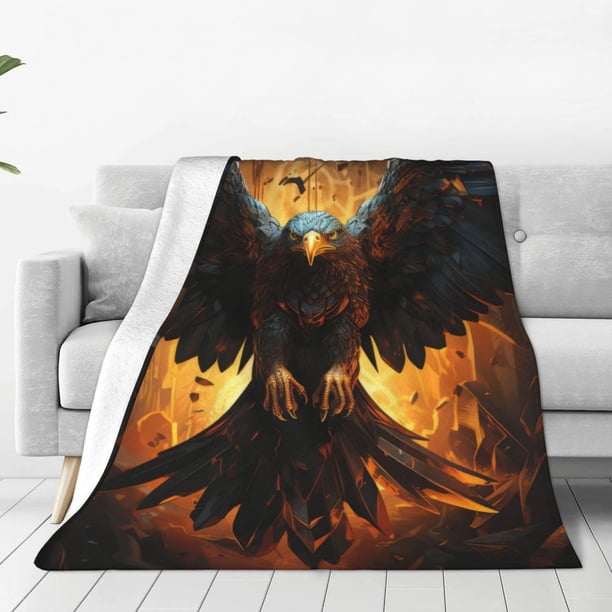 Balery Cool Black Eagle Manta de Felpa Suave y Acogedora – Cobija de Franela Aterciopelada para Cama, Lavable y Cálida para Sofá, Mascotas, Transpirable-80"x60"