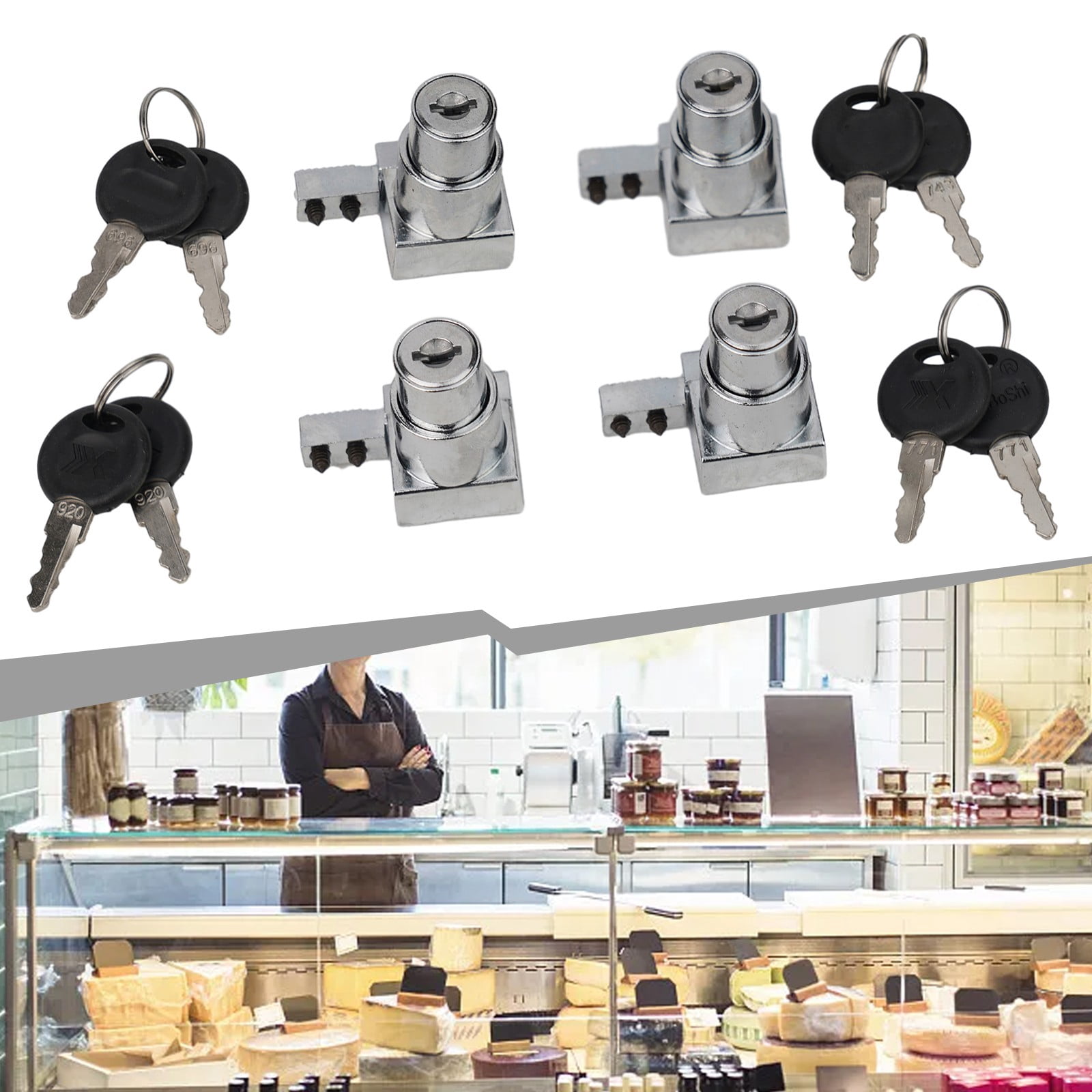 1/4X Showcase Sliding Glass Door Lock Set W / Key For Display Cabinet Terrarium