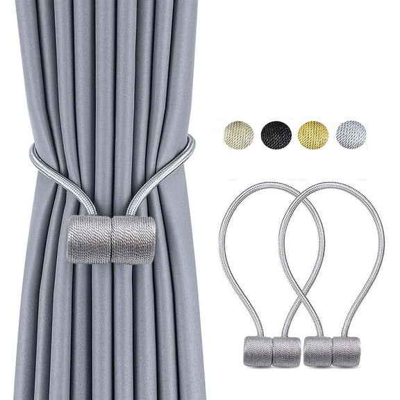 2 Pack Magnetic Curtain Tiebacks, The Most Convenient Drape Tie Backs,European Style Decorative Weave Rope Curtain Holdbacks Holder for Window Sheer Blackout Drapries Office, 16 inch(Silver Grey)