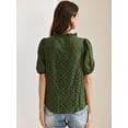thumbnail image 4 of DARING DIVA Women's Crochet Hollow Out Ruffle Neck Peasant Blouse S Green, 4 of 6