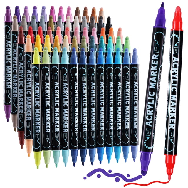 Marcadores de pintura acrílica Nauets, 60 colores, impermeables, doble punta