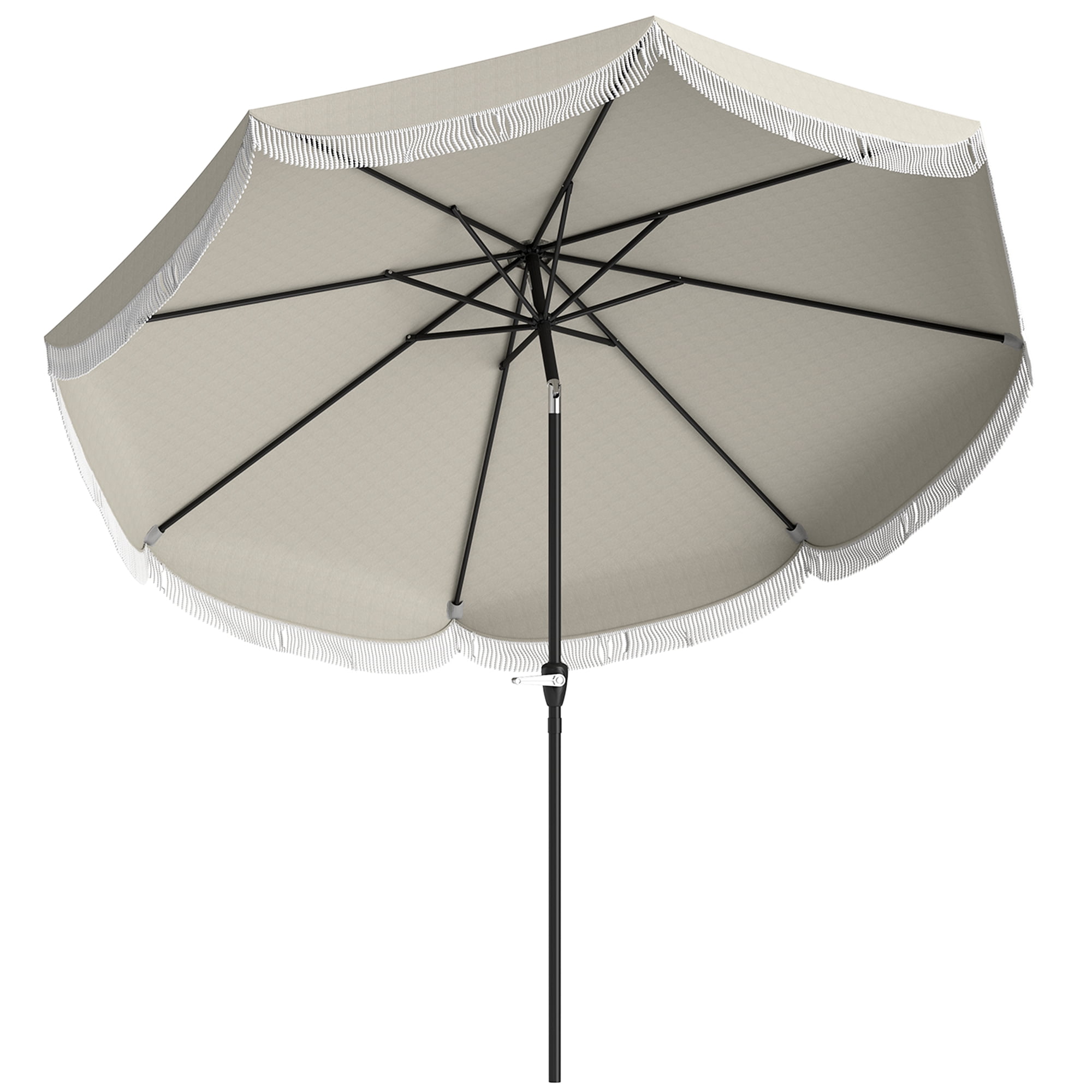 Outsunny 9FT Patio Umbrella, UPF 30+ Outdoor Market Umbrella, Vented Patio Table Umbrella with Crank, 8 Ribs, Push Button Tilt, Light Gray