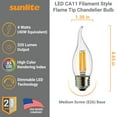 thumbnail image 5 of Sunlite LED CA11 Flame Tip Chandelier Light Bulb, 4 Watts (40W Equivalent), Medium E26 Base, Dimmable, Edison Style, 1800K Candle Light, 6 Pack, 5 of 6