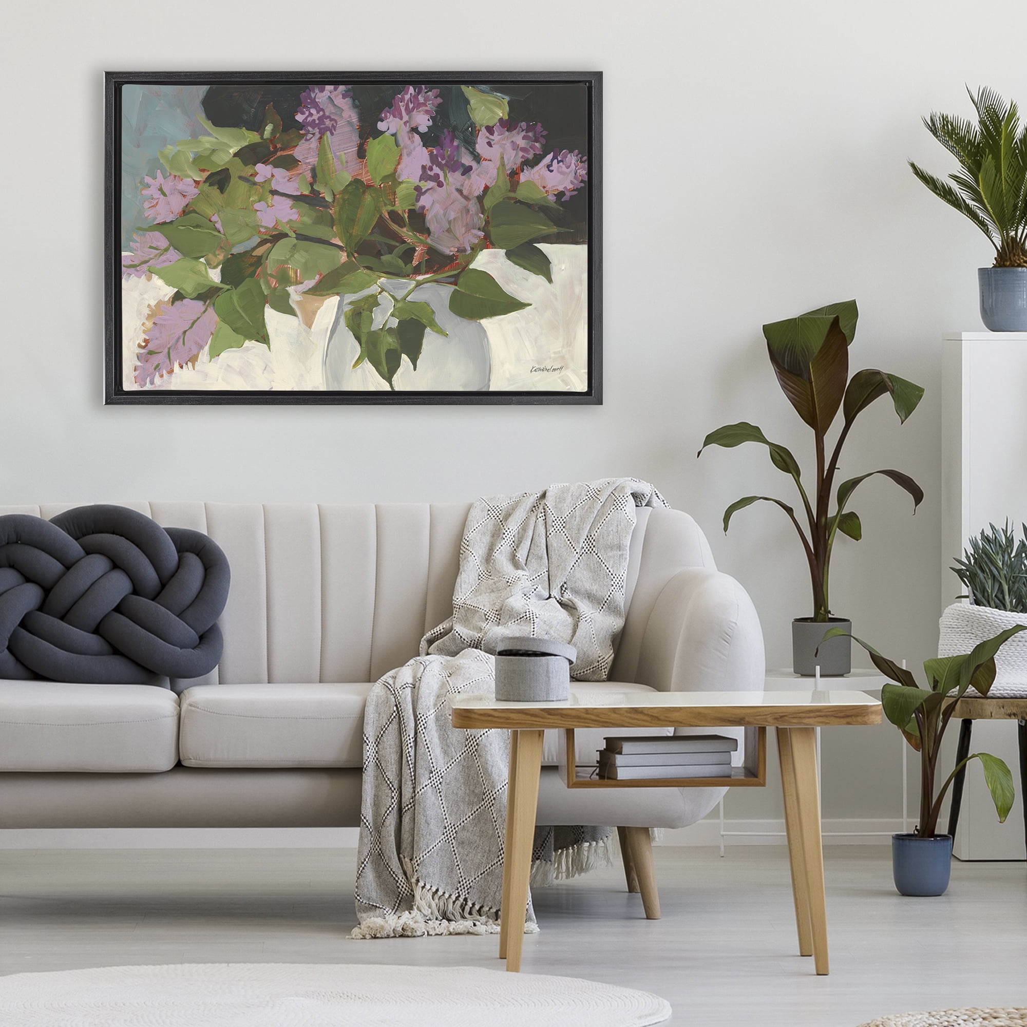 Stupell Industries June Lilacs Bouquet Black Framed Floater Canvas Wall Art, design by Katherine Lovell
