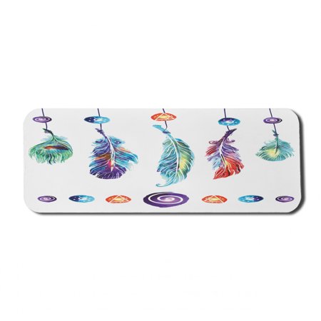 Boho Computer Mouse Pad  Several Tribal Feather Group in Psychedelic Hippie Universe Cosmos Harmony Forms  Rectangle Non-Slip Rubber Mousepad Large  31  x 12  Gaming Size  Multicolor  by Ambesonne