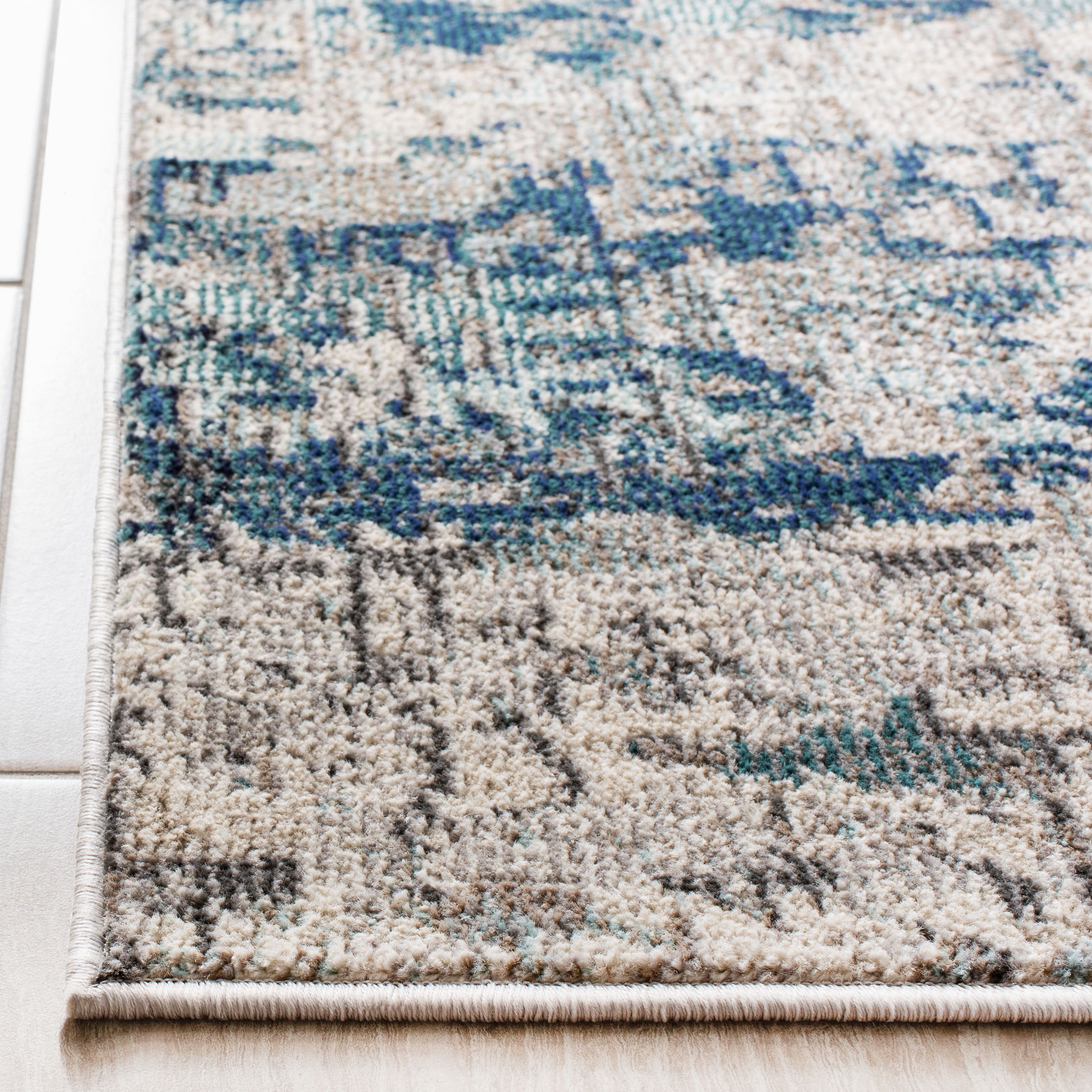 SAFAVIEH Madison Kebo Abstract Runner Rug, Grey/Blue, 2'2" x 16' - Modern Design, Grey & Blue, Ideal for Living Room, Bedroom, Dining Space, Entryway, Hallway, Kitchen