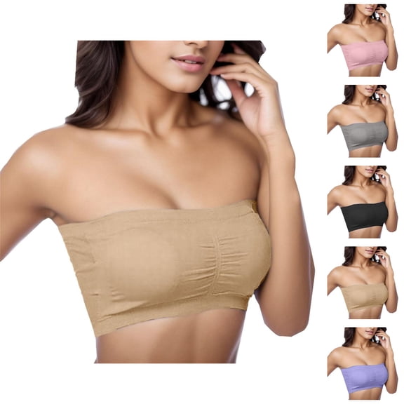 Strapless Bras for Women Plus Size Stretch Removable Pad Bralettes Bandeau Bra Tube Top