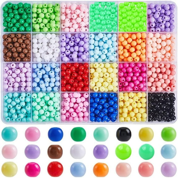 1 Box 1680Pcs 24 Colors Colorful Round Beads Pastel Beads 6mm Opaque Plastic Rainbow Gum Chunky Round Smooth Wholesale Acrylic Candy Beads for Jewelry Making Bracelet Earring Crafts