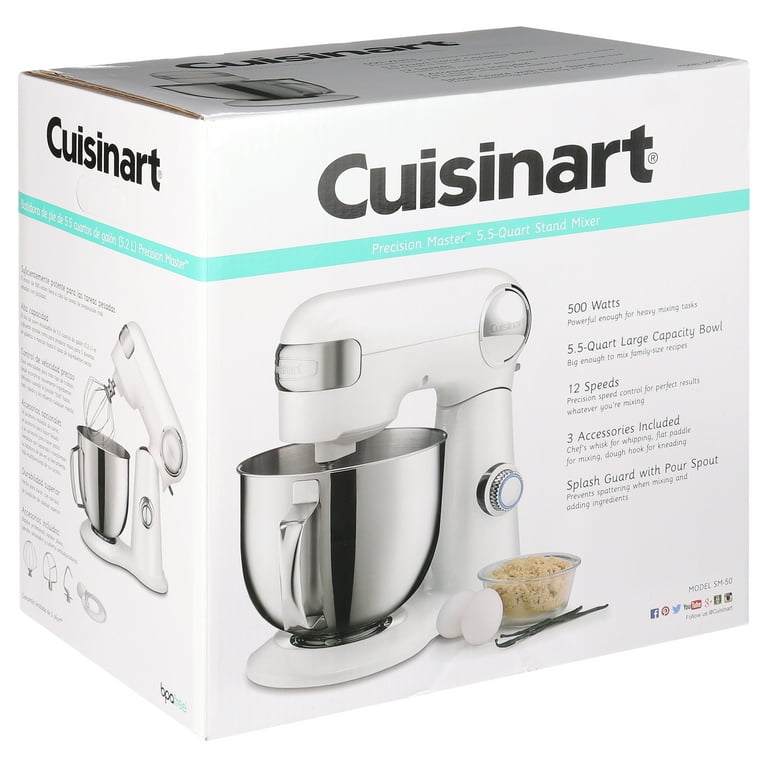 Cuisinart Stand Mixer, 12 Speeds, 5.5-Quart Mixing Bowl, Chef's Whisk, Flat  Mixing Paddle, Dough Hook, and Splash Guard with Pour Spout, Silver