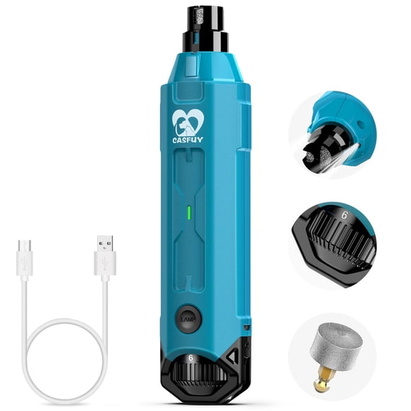 Molinillo de uñas para perros Casfuy, 6 velocidades, recargable, eléctrico, azul