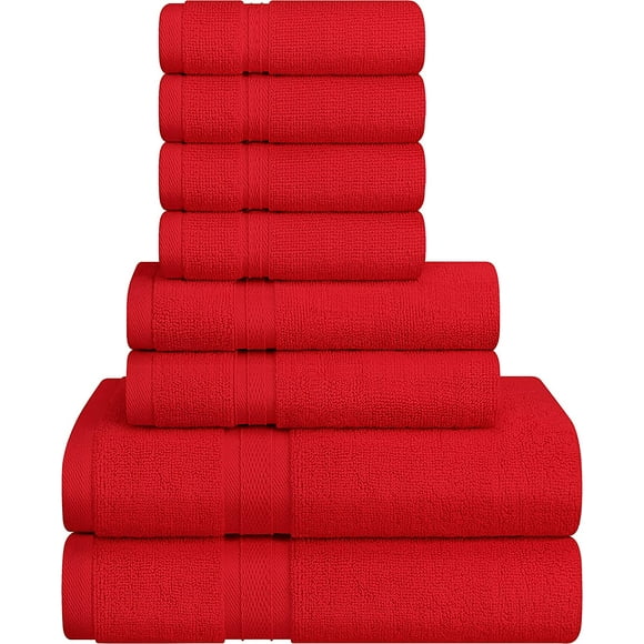 Ensembles de Serviettes et de Linge Mart Bourgogne, 2 Serviettes de Bain 2 Serviettes à Main et 4 Débarbouillettes 2 Épaisseurs Torsion Basse 600 G/m2 Fil à Anneaux Hautement Absorbantes pour Salle de Bain Hôtel Serviette de Douche (Lot de 8)
