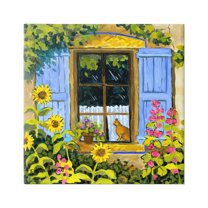 Stupell Industries Cat in Garden Window Animals & Insects Painting Gallery Wrapped Canvas Print Wall Art, 17 x 17