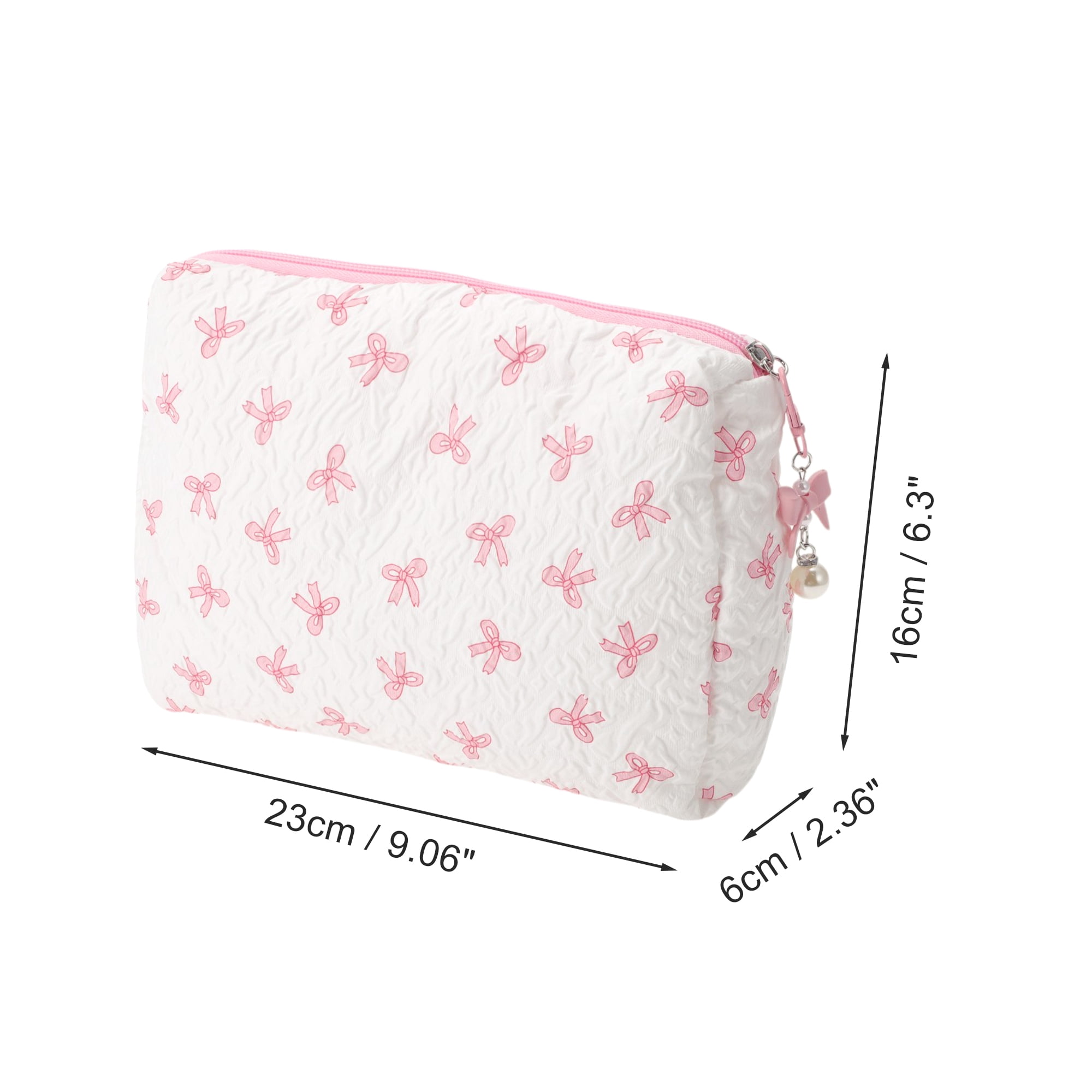 Unique Bargains 1 Pc Pendant Bow Makeup Bag Everyday Use 2.36 in White, Pink