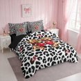 thumbnail image 3 of Erosebridal Leopard Bow Cherry Queen Bedding for Girls, Cheetah Fruit Animal Print Bedding Comforter Set Queen, Black Reversible 7pcs, 3 of 6