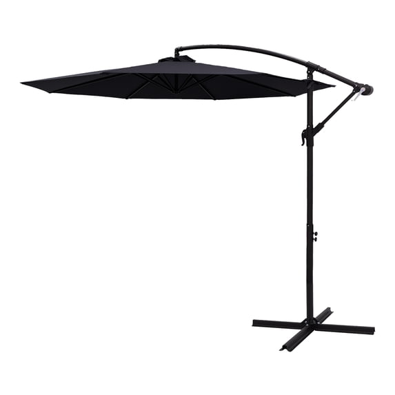 FLAME&SHADE 10 ft Cantilever Offset Outdoor Patio Umbrella with Cross Base Stand, Black