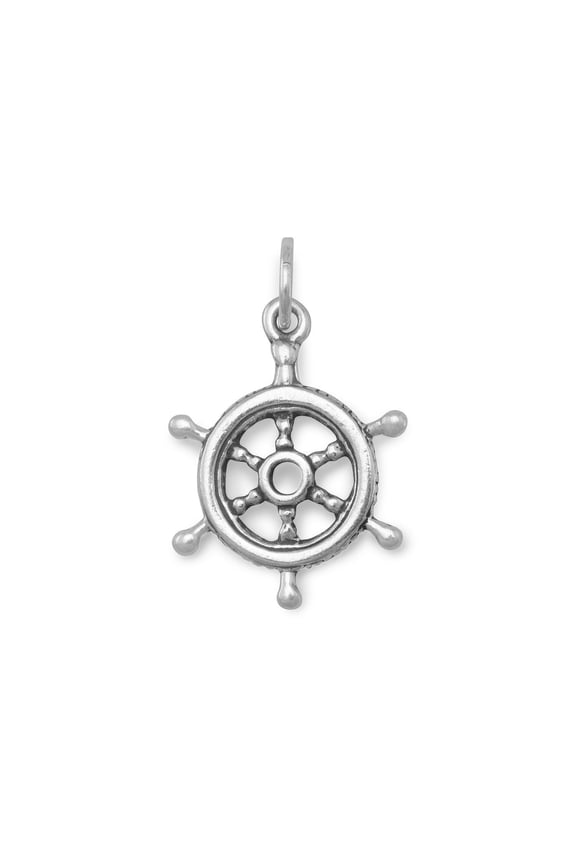 .925 Sterling Silver Oxidized Ship's Helm Charm