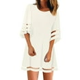 thumbnail image 1 of Women's O Neck Mesh Panel Blouse 3/4 Bell Sleeve Loose Top Shirt Dress, 1 of 6