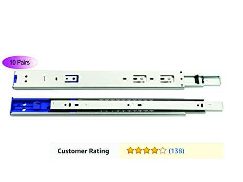 10 Pairs of 16 Inch Hardware 3-Section Soft Close Full Extension Ball Bearing Side Mount Drawer Slides,100 LB Capacity Drawer Slide