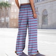 thumbnail image 4 of FUNUONY Flowy Wide Leg Palazzo Pants for Women - High Waist Casual Beach Lounge Stripe Pants Loose Dress Pants Stretchy Trousers Dress Petite Wide Leg Summer Beach Casual Trousers Light Violet Xl, 4 of 5