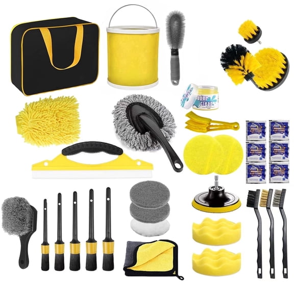 35Pcs Car Detailing Brush Set, Car Detailing Kit, Auto Detailing Drill Brush Set, Car Detailing Brushes, Car Wash Cleaning Tools Kit for Interior, Exterior, Wheels