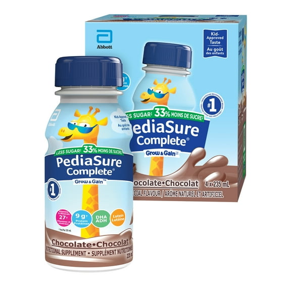 PediaSure Complete® Reduced Sugar, Nutritional Supplement, 4x235mL, Chocolate Bottles