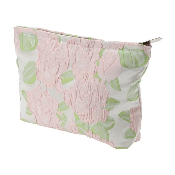 1 Pc Women Large Fresh Jacquard Makeup Bag for Travel Vacation Gym Purple Pink Cotton