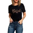 thumbnail image 3 of ABPHQTO Camiseta de manga corta con estampado de leopardo bendito negro para mujer, 3 of 5