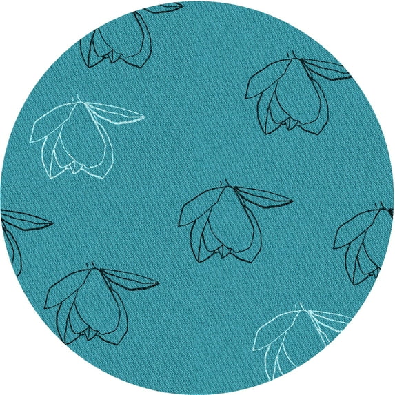 Ahgly Company Machine Washable Indoor Round Transitional Dark Cyan Green Area Rugs, 5' Round