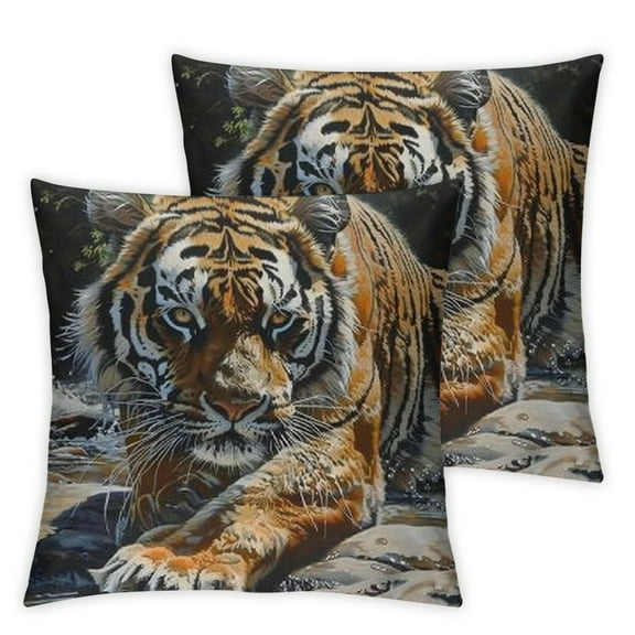 Ullo0ord 3D Tiger Throw Pillow Covers Africa Fierce Wildlife Pillow Cases Nature Jungle Animal Cushion Cover Tropical Tiger Pillow Covers for Couch Sofa,Set of 2 12x12in