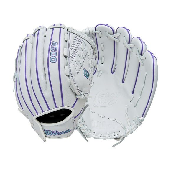 Wilson 2026 A500 Siren 12.5"" Outfield Fastpitch Softball Glove - Right Hand Throw White/Purple/Seafoam