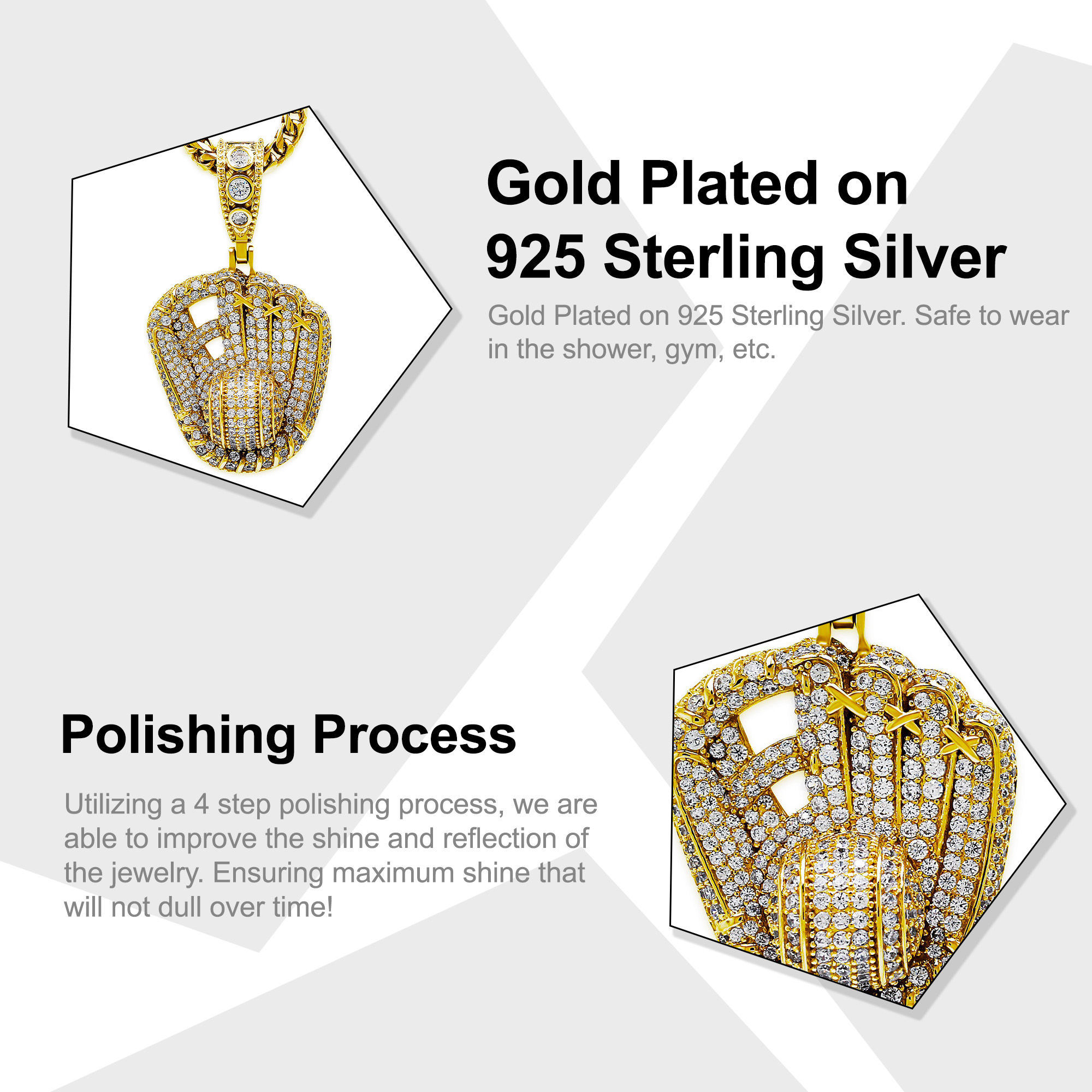 Gold Baseball Glove Pendant Necklace -  Gold Plated 925 Sterling Silver with Cubic Zirconia Stones- Baseball Player Jewelry