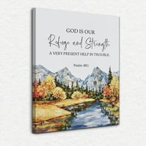 PASLM 46:1 Christian Canvas Wall Art,Christian Wall Decor,Bible Verses Wall Decor,Christian Posters,Scripture Wall Decor,Christian Decor,Mountain Wall Art,Framed 11x14 Inch