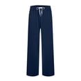 thumbnail image 2 of Daiosportswear Women’s Wide Leg Sweatpants Baggy Drawstring High Waisted Joggers Lounge Sweat Pants with Pockets Fall Navy L(L), 2 of 5