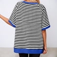 thumbnail image 4 of Conairie Womens Summer Shirts Casual Stripe Loose Short Sleeve Crew Neck T Shirts Fashion Elegant Breathable Work Tee Pullover Outfits Black L, 4 of 6