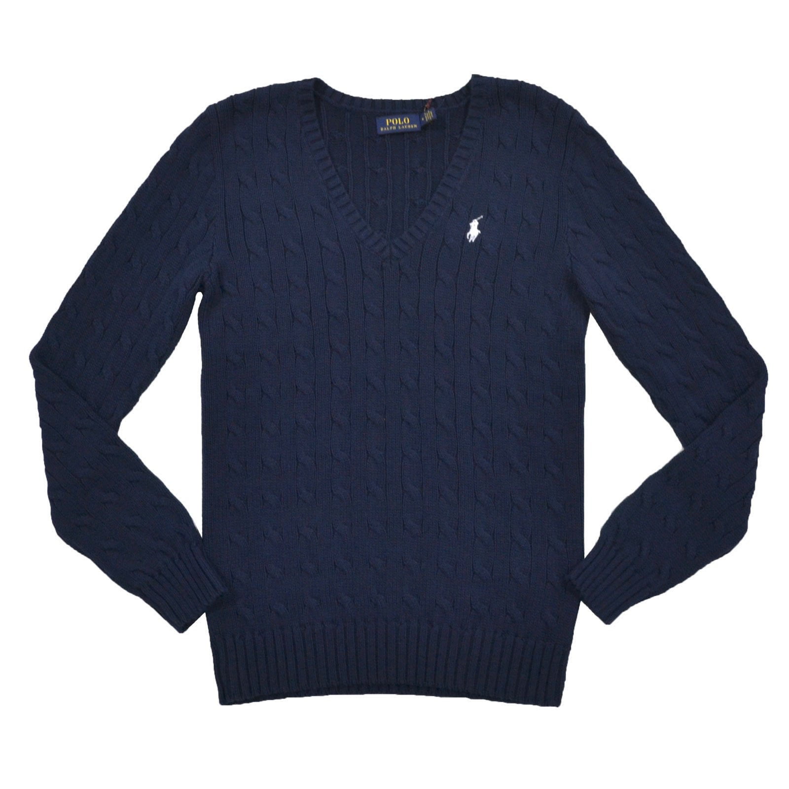 Polo Ralph Lauren Womens 100% Cotton Cable Knit V-Neck Sweater (Blue Navy,  Large) | Walmart Canada