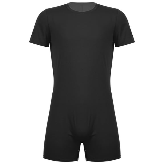 Alvivi Men's Short Sleeve One Piece Boyshorts Jumpsuit Romper Bodysuit Unitard Black M