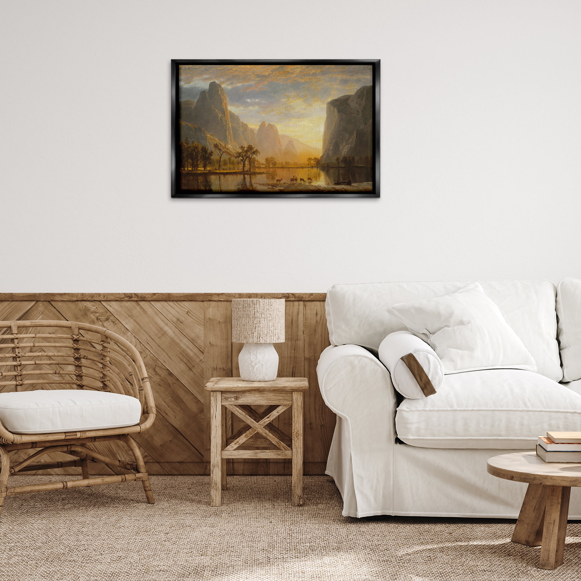 Stupell Industries Classic Bierstadt Yosemite Landscape Landscape & Nature Painting Black Floater Framed Canvas Art Print Wall Art, 31 x 21