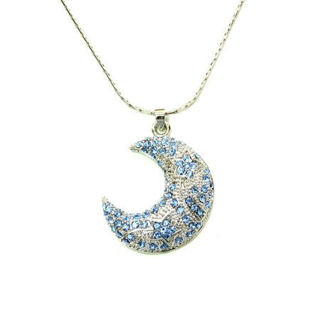 Moon Crescent Star Pendant Necklace - Blue