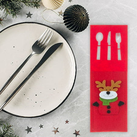 

Jioakfa Christmas Decoration Holiday Supplies Dining Table Layout Tableware Storage Bag Plastic Cutlery Set Tableware Set Red C