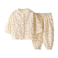 thumbnail image 3 of Cethrio Girls' Knitted Pajama Sets, 3/4 Sleeve Crew Neck Fashion Casual Kids' Sleepwear Beige Size 6, 3 of 4