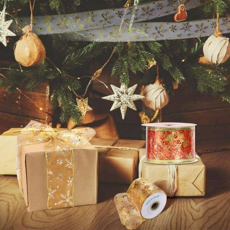 Christmas Tree Ribbon Wired Ribbon Craft Gift Wrapping Ribbon Holiday for  Xmas Wreath Garland, Gold Stamping Ribbon - China Christmas Ribbon and Gift  Ribbon price