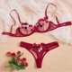 thumbnail image 1 of Conjunto de lencería sexy con sujetador de una sola capa con diseño floral pequeño y tanga con aro de acero, 1 of 6