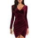 thumbnail image 1 of Vestido de cóctel con escote en V, manga larga, tubo de terciopelo plisado, 1 of 6