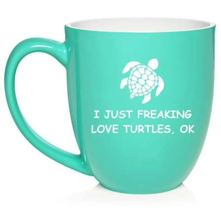 

I Just Freaking Love Turtles Funny Ceramic Coffee Mug Tea Cup Gift for Her Him Friend Coworker Wife Husband (16oz Teal)