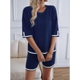 thumbnail image 4 of Womens Lounge Sets 2 Piece Outfits Short Sleeve Pullover Tops Wide Leg Pants Summer Travel Outfits Navy Blue XL, 4 of 9