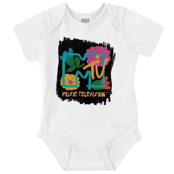 Retro MTV Colorful Chalk Flowers Logo Romper Boys or Girls Infant Baby Brisco Brands NB