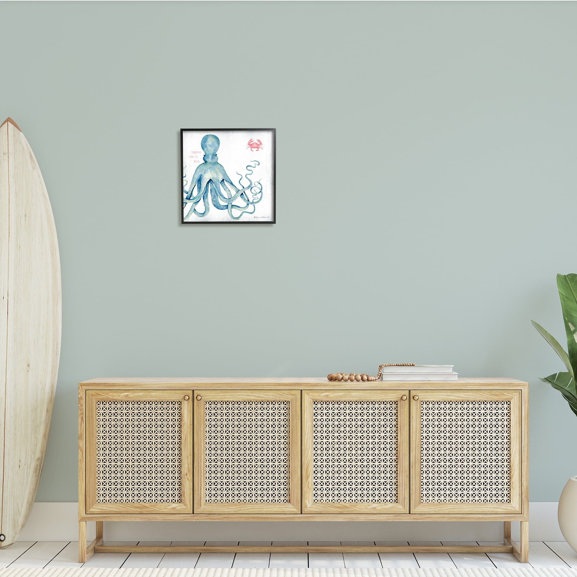 Stupell Industries Happiness Comes in Waves Blue Octopus Red Crab, 17 x 30, Design by Stephanie Workman Marrott